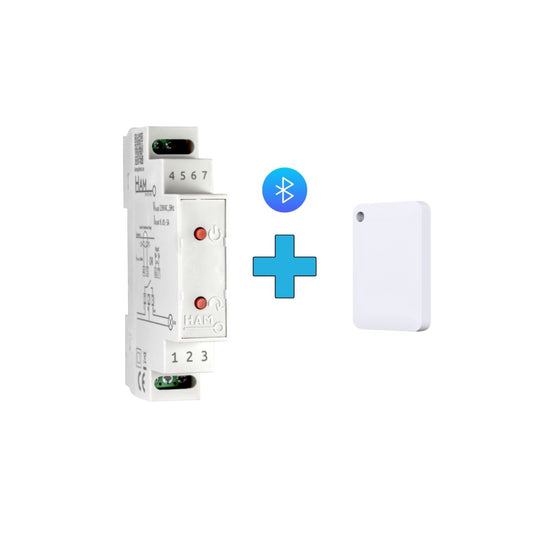 Electrical switch and remote control with Bluetooth symbol on a white background